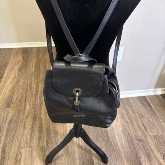 Michael Kors Raven Black Pebbled Leather Backpack - Picture 1 of 8